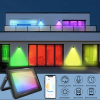 Projecteur LED extérieur connecté Wi-Fi, RGB et blanc, 30 à 100 W