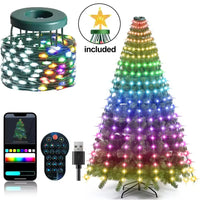 Guirlande lumineuse sapin effet cascade – guirlande, étoile, télécommande et application