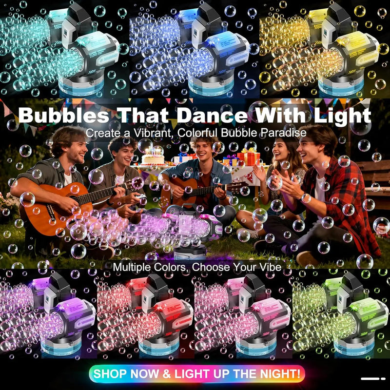 Machine à bulles rechargeable à deux têtes, lumières RGB et télécommande