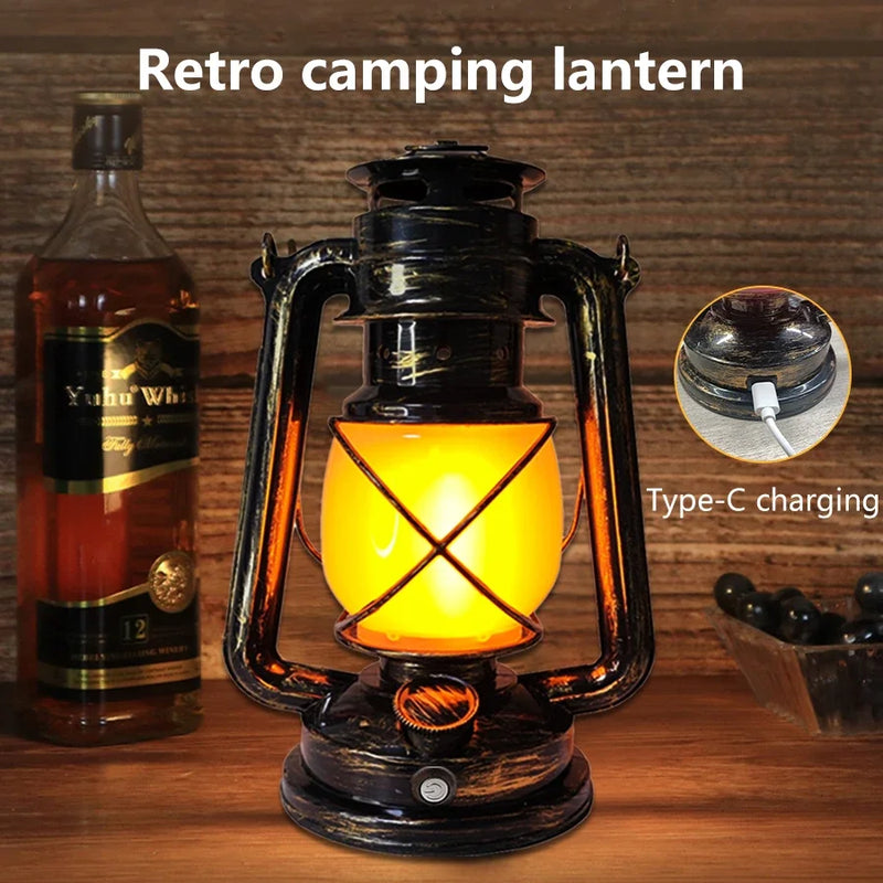 Lanterne LED rechargeable vintage, effet flamme, 3 modes, USB-C, 25 cm