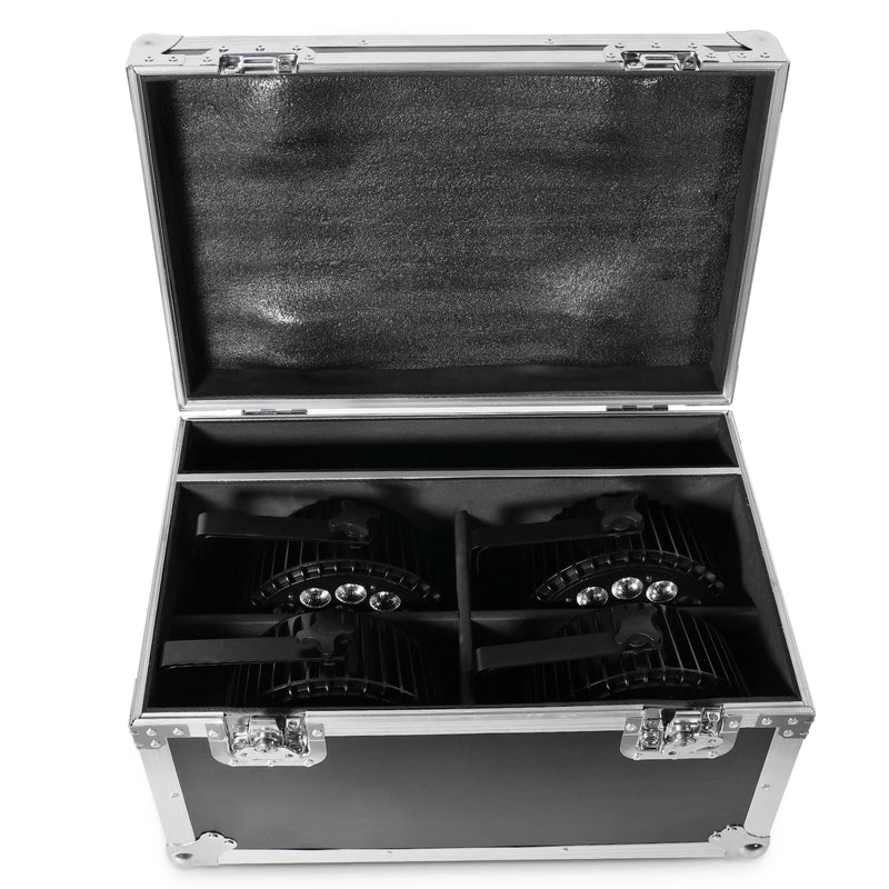 Flight case à roulettes pour 4 projecteurs PAR LED à 18 LED, 4 compartiments, 62,5 cm