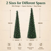 Sapin lumineux pliable télescopique à LED blanc chaud, 150 ou 180 cm