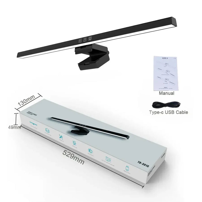 Barre lumineuse écran 50 cm – version noire avec son câble USB-C, sa notice et sa boîte