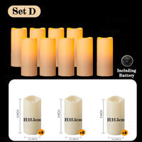Bougies colonnes LED flamme vacillante, piles incluses, lot de 9 à 120