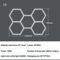 Plafonnier LED garage 6500 K, 5 hexagones, cadres ou croix à chevrons