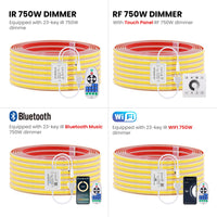 Ruban LED extérieur 220 V COB IP65 – quatre variateurs : infrarouge, tactile RF, Bluetooth et Wi-Fi