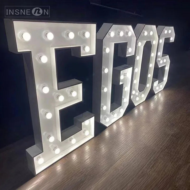 Lettre lumineuse géante à ampoules LED, lettres chapiteau 3D de 70 à 120 cm, blanc ou RGB