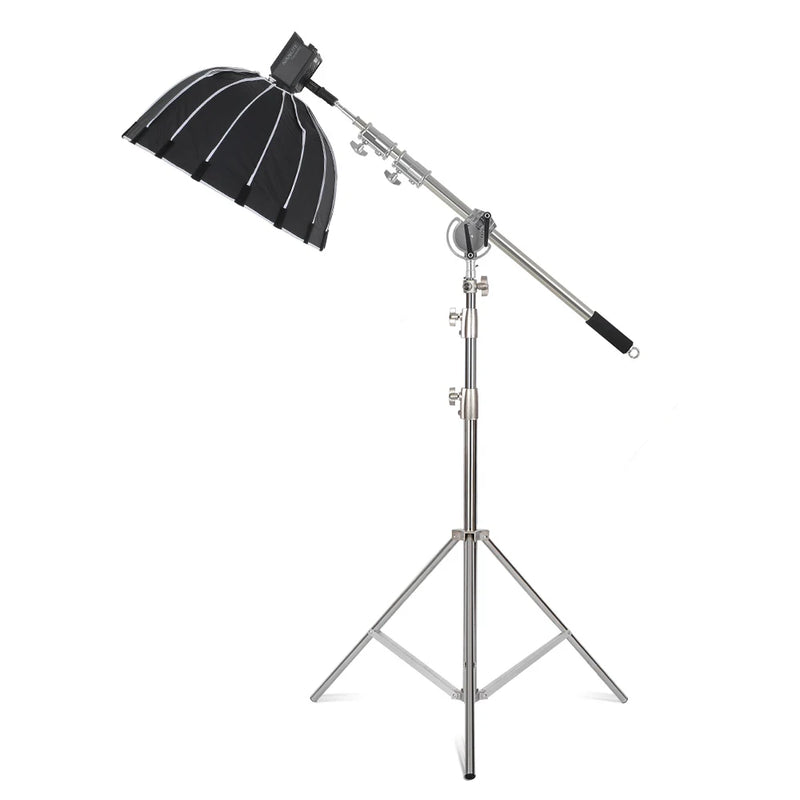 C-stand 2,6 m – softbox parabolique montée sur un bras de perche