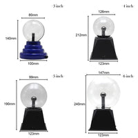 Lampe plasma boule magique tactile – dimensions des quatre tailles de 3, 4, 5 et 6 pouces