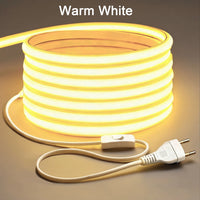 Ruban LED COB 220 V – blanc chaud enroulé avec interrupteur et prise européenne