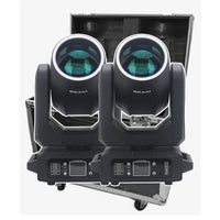 Lot de 2 lyres LED beam 200 W à anneau RGB – version avec flight case
