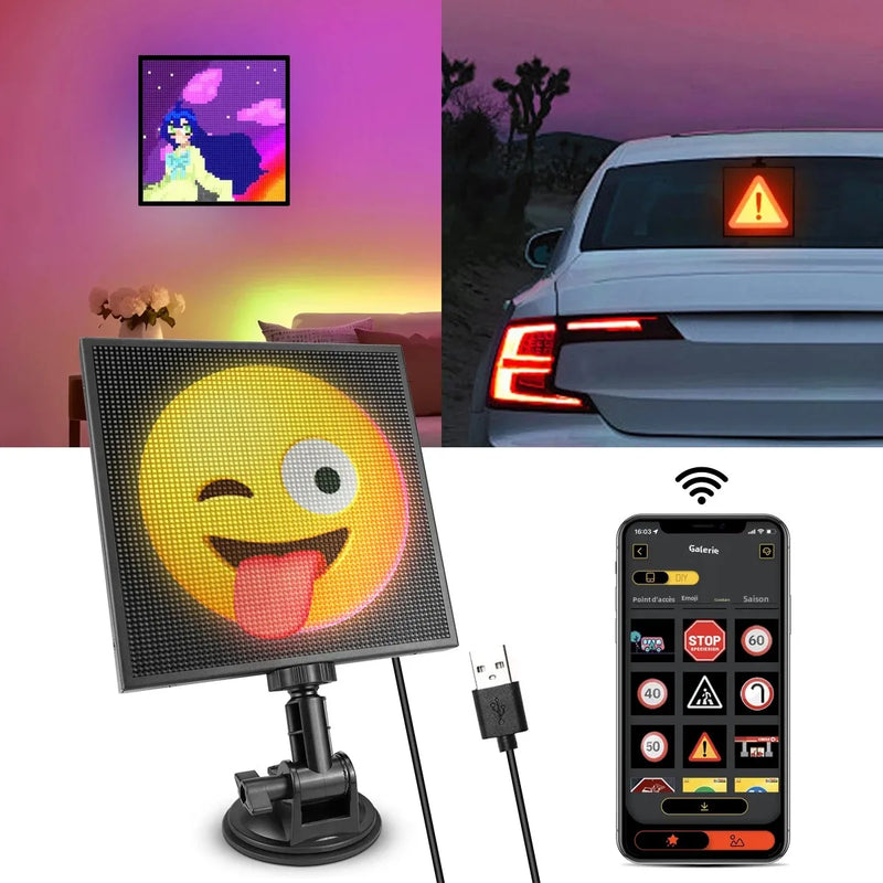 Panneau LED programmable pour voiture, pixels 32 x 32 ou 64 x 64, application Bluetooth