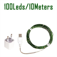 Guirlande lumineuse fil vert LED 10 à 200 m – modèle de 10 m à 100 LED avec chargeur USB