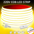 Bande LED 220 V COB à prise européenne, 288 LED/m, 1 à 30 m