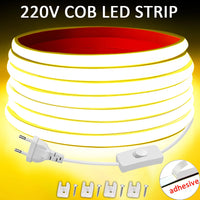 Bande LED 220 V COB à prise européenne, 288 LED/m, 1 à 30 m