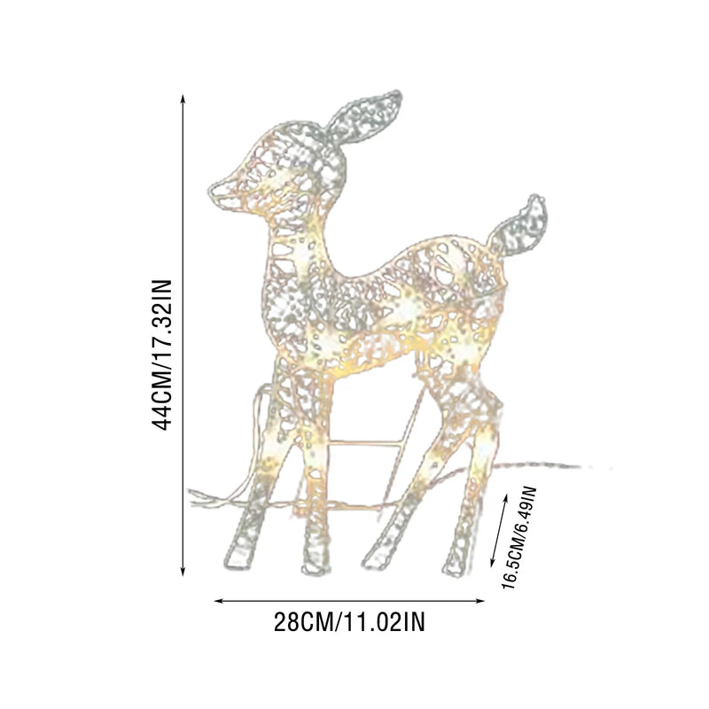 Rennes lumineux Noël – dimensions du faon, 44 cm de haut et 28 cm de large