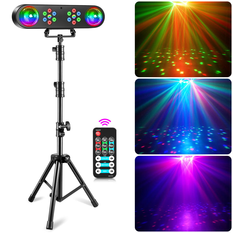 Jeu de lumière 4 en 1 sur trépied de 150 cm, 2 boules RVB rotatives et 14 LED, télécommande