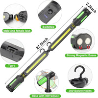 Lampe de travail LED 2 en 1 rechargeable de 2400 lumens, magnétique, crochets, USB-C