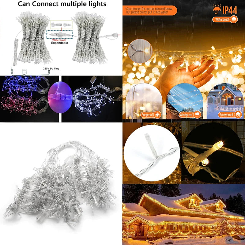 Guirlande lumineuse stalactites LED IP44, 8 modes, 3,5 à 40 m, télécommande en option