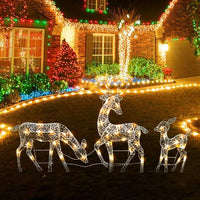 Renne lumineux de Noël, famille de 3 pièces en métal avec LED
