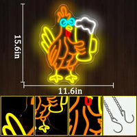 Néon LED coq et chope de bière, USB réglable, 2 tailles
