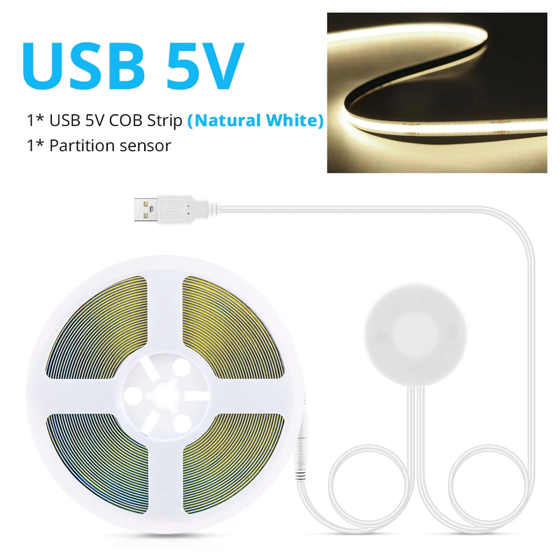 Ruban LED USB pour miroir à variateur tactile – kit USB 5 V en blanc naturel avec capteur