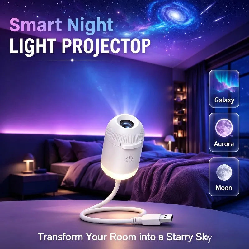 Projecteur ciel étoilé USB sur bras flexible, veilleuse, 1 à 24 films