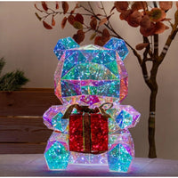 Ours lumineux de Noël irisé avec cadeau, figurine LED USB de 25 cm en boîte-cadeau