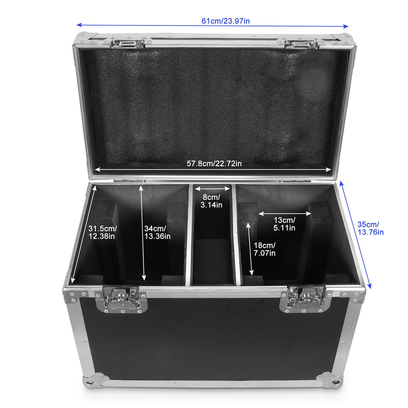 Flight case à roulettes pour 2 lyres wash 19 x 15 W