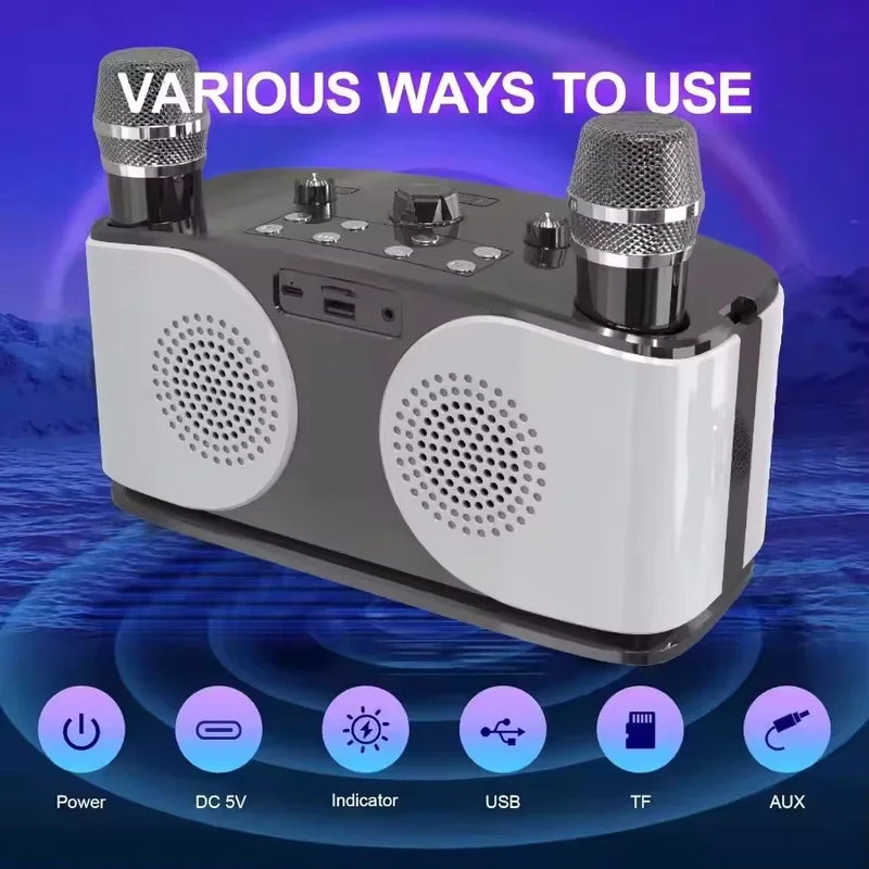 Enceinte karaoké à effets de voix – connecteurs : marche-arrêt, USB, carte TF et AUX