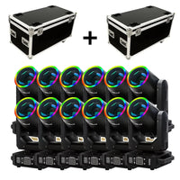 Lot de 12 lyres LED beam 200 W à anneau RGB – lot de 12 lyres avec deux flight cases