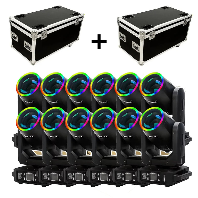 Lot de 12 lyres LED beam 200 W à anneau RGB – lot de 12 lyres avec deux flight cases