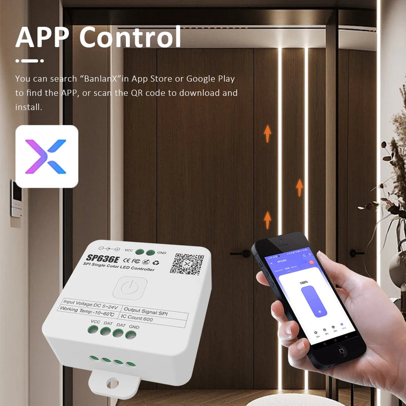 Ruban LED COB 24 V – commande du contrôleur depuis une application mobile