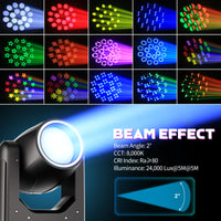 Lot de 4 lyres beam LED 200 W, anneau RGB, 11 gobos, prisme 18 facettes, DMX