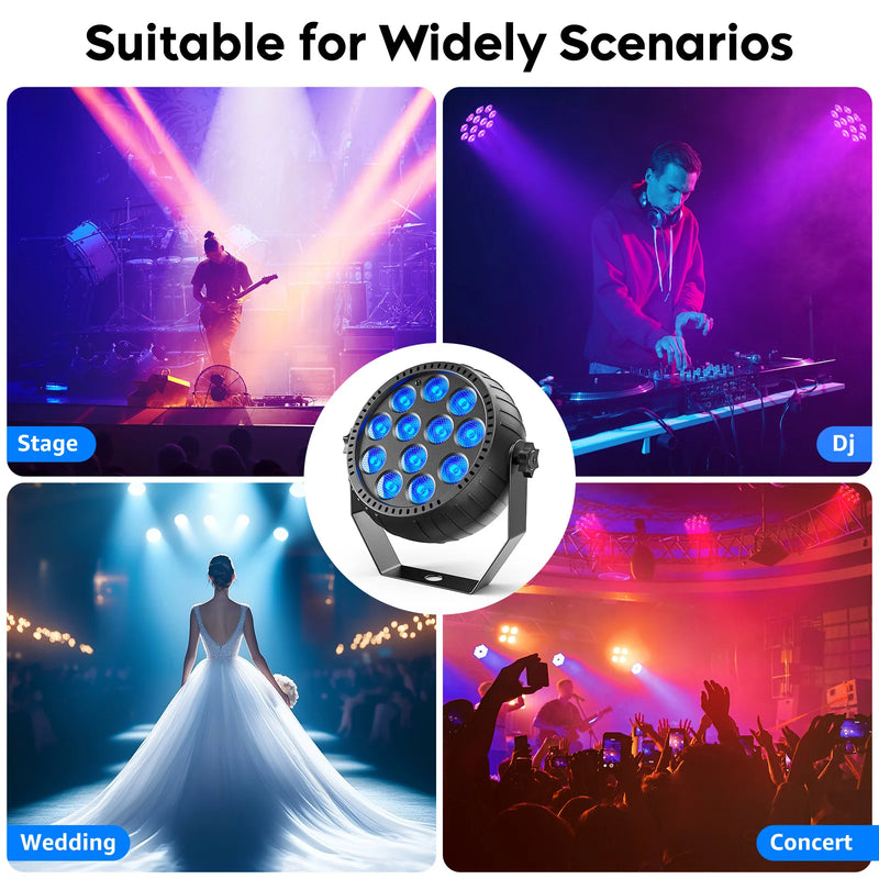 Mini PAR LED RGB rechargeable – scénarios d'utilisation : scène, DJ, mariage et concert