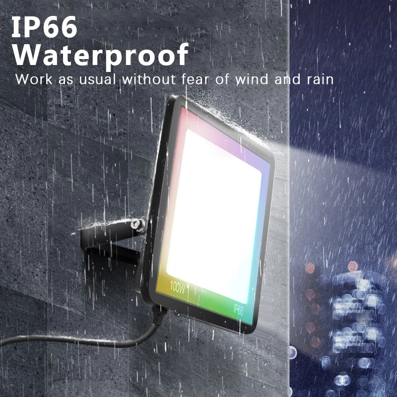 Projecteur LED extérieur connecté Wi-Fi, RGB et blanc, 30 à 100 W