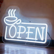 Enseigne néon OPEN tasse de café blanc, USB à variateur, 35 x 24 cm