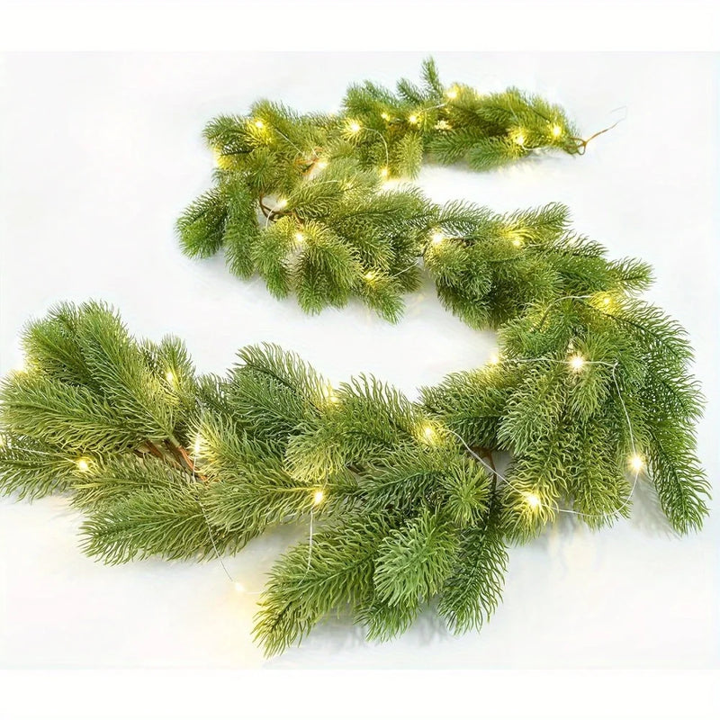 Guirlande de Noël en pin vert avec LED blanc chaud, 1,9 m