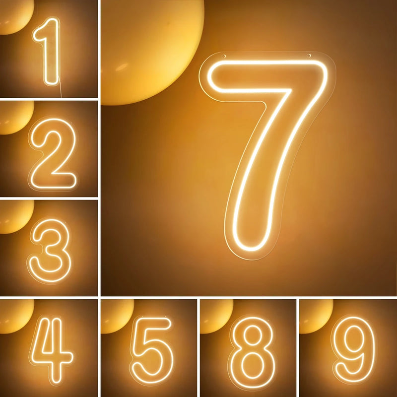 Chiffre néon LED blanc chaud pour anniversaire, déco murale USB, 38 cm