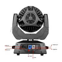 Lyres LED wash 36 x 18 W – prises DMX, alimentation, interrupteur et fusible