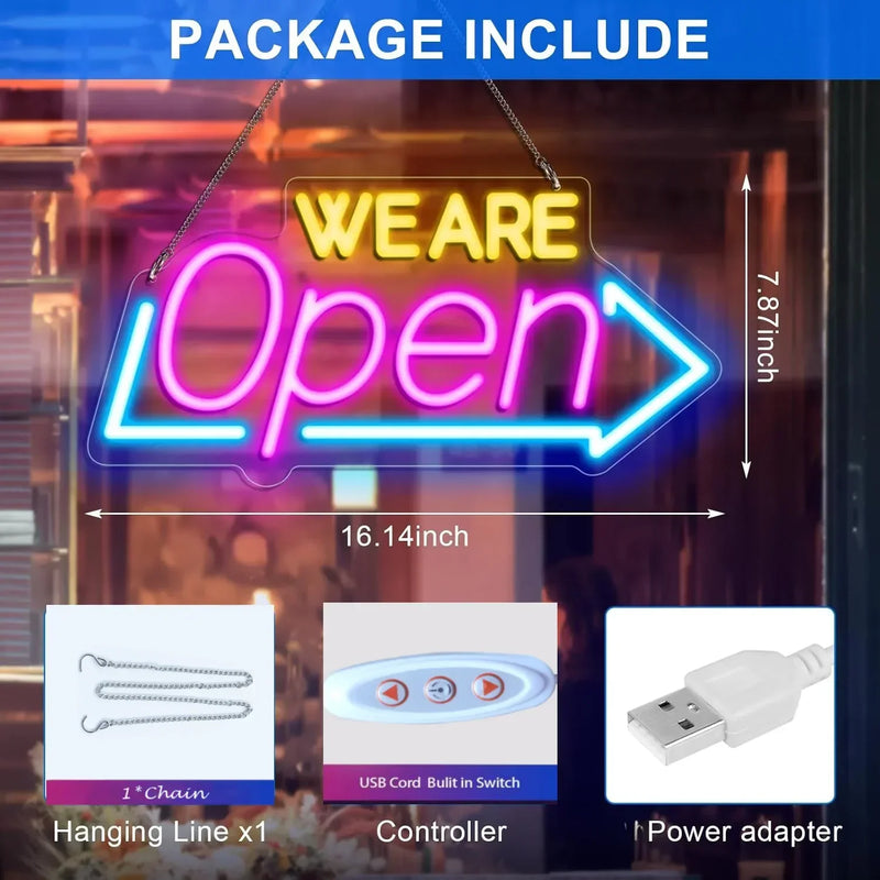 Panneau lumineux ouvert OPEN en néon LED, alimentation USB, 10 modèles