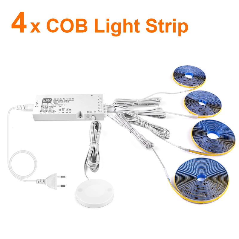 Ruban LED COB 12 V à capteur tactile – kit à 4 rubans