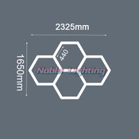 Plafonnier LED hexagonal – schéma du format 4 hexagones, 232,5 x 165 cm
