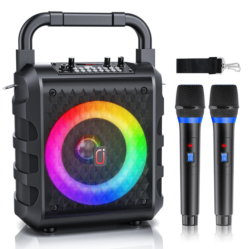 Enceinte karaoké lumineuse portable, Bluetooth 5.3, 2 micros sans fil