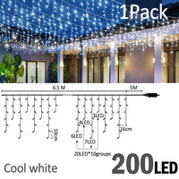 Guirlande stalactite LED – version blanc froid de 6,5 m, 200 LED