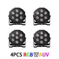 Lot de 4 projecteurs PAR LED 7 x 18 W RGBWA UV 6 en 1, vue de face