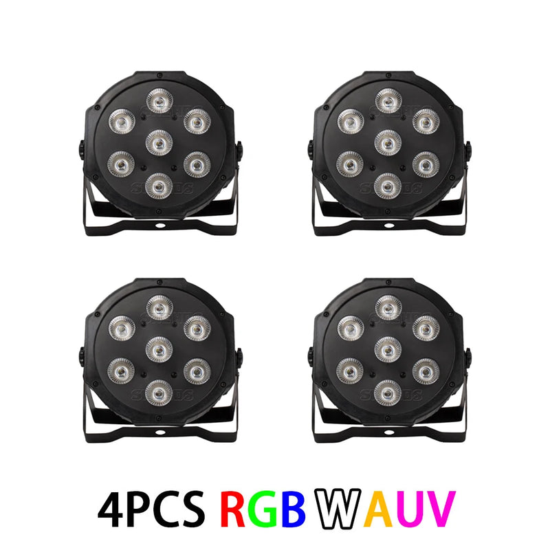 Lot de 4 projecteurs PAR LED 7 x 18 W RGBWA UV 6 en 1, vue de face