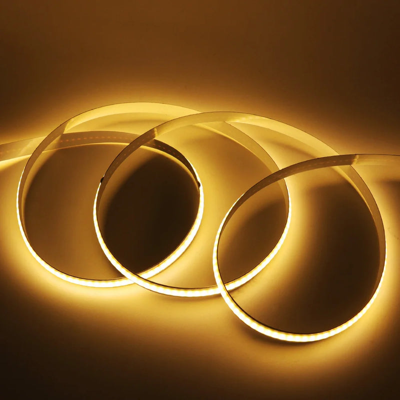 Ruban LED COB blanc – spirales de bande allumées en blanc chaud
