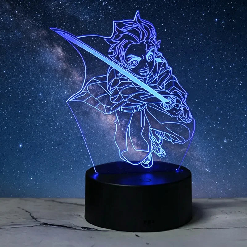 Lampe 3D Demon Slayer – Tanjiro en combat, socle noir
