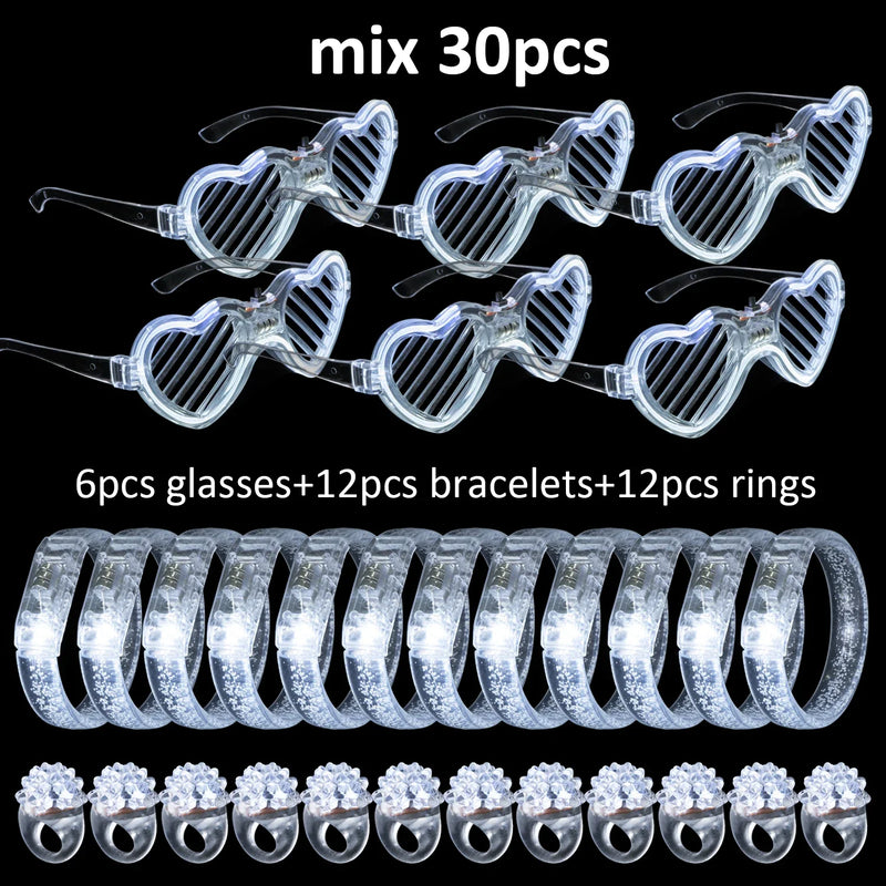 Lots de lunettes, bracelets et bagues lumineux LED blancs pour mariage, de 20 à 50 pièces